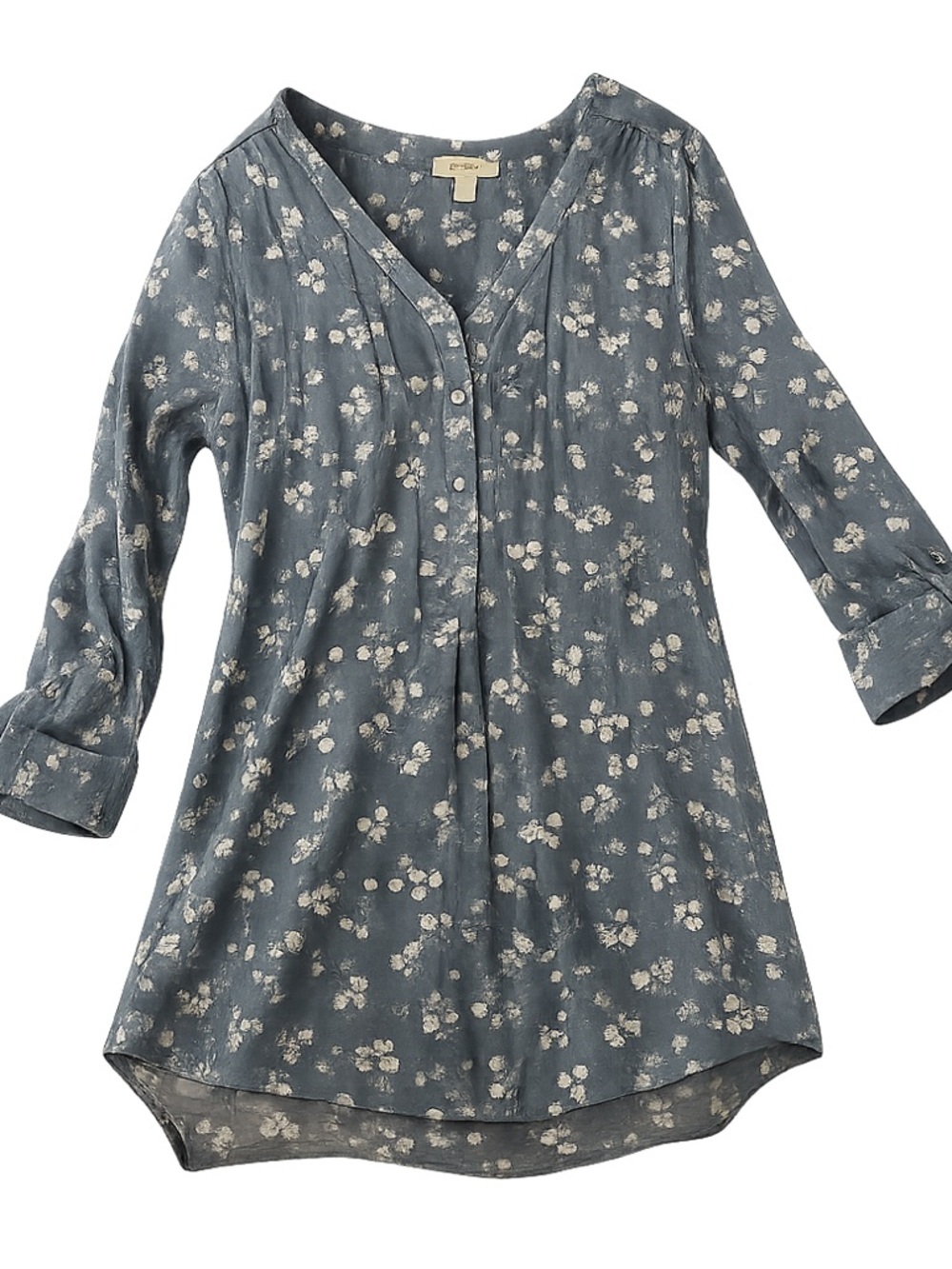 Women's Blue Floral V-Neck Blouse 3/4 Sleeve Size M Casual Top